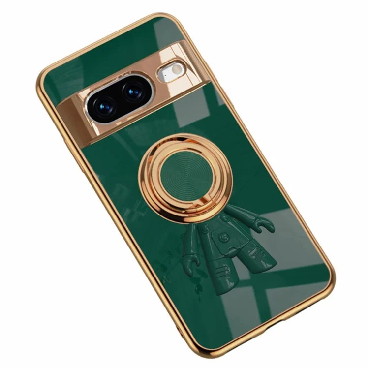 Capa para Google Pixel 8 com Suporte de Anel de Astronauta, Capa de Telefone TPU com Eletroplastia 6D - Verde Meia-Noite