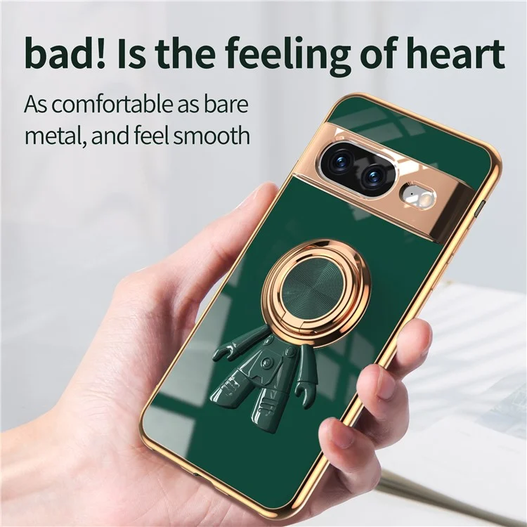 Capa para Google Pixel 8 com Suporte de Anel de Astronauta, Capa de Telefone TPU com Eletroplastia 6D - Verde Meia-Noite