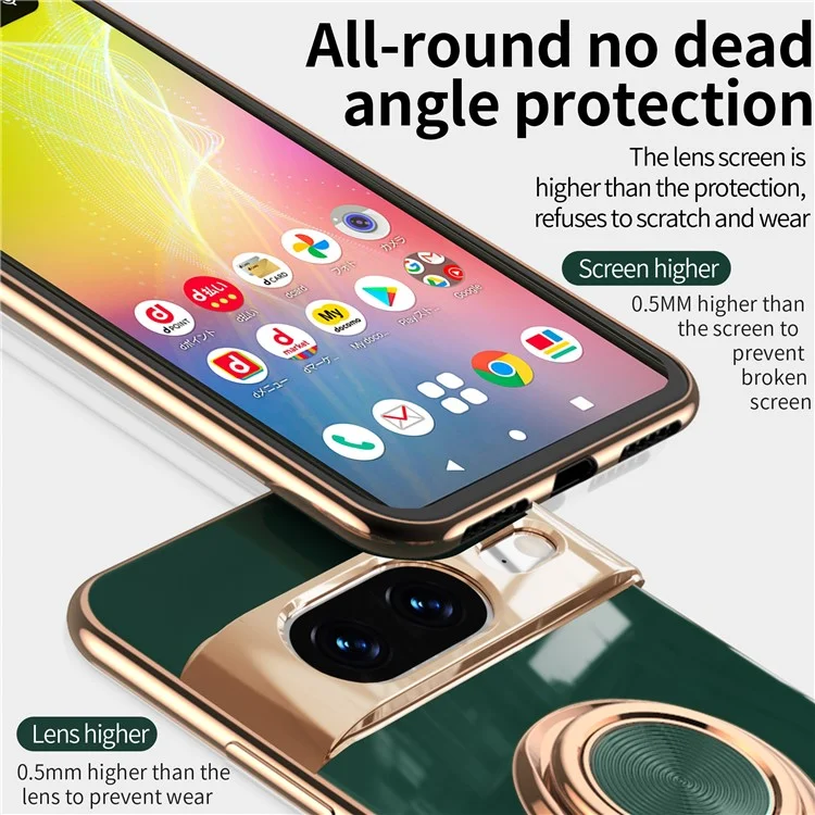 Capa para Google Pixel 8 com Suporte de Anel de Astronauta, Capa de Telefone TPU com Eletroplastia 6D - Verde Meia-Noite