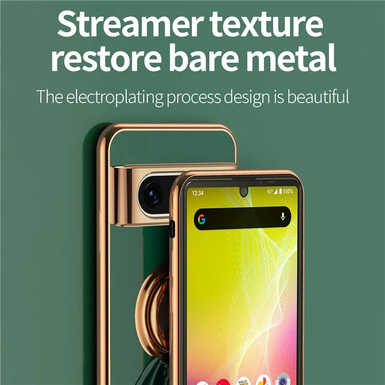 Capa para Google Pixel 8 com Suporte de Anel de Astronauta, Capa de Telefone TPU com Eletroplastia 6D - Verde Meia-Noite