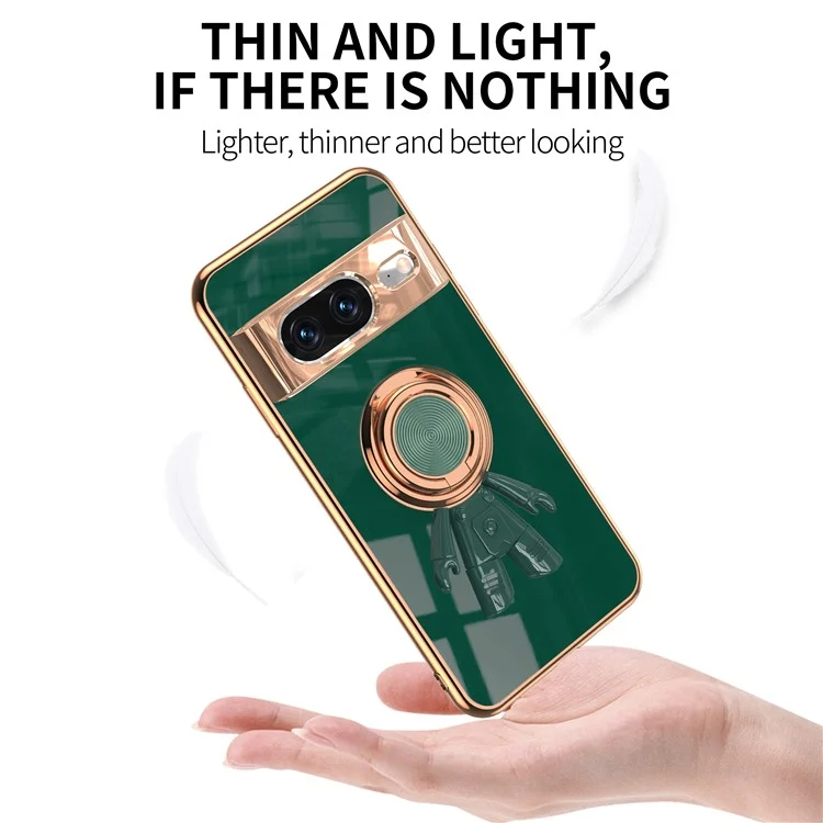 Capa para Google Pixel 8 com Suporte de Anel de Astronauta, Capa de Telefone TPU com Eletroplastia 6D - Verde Meia-Noite