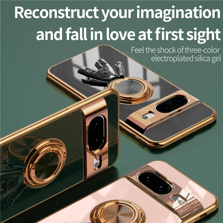 Capa para Google Pixel 8 com Suporte de Anel de Astronauta, Capa de Telefone TPU com Eletroplastia 6D - Verde Meia-Noite