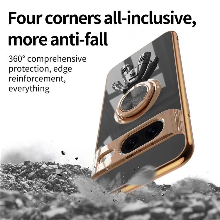 Capa para Google Pixel 8 com Suporte de Anel de Astronauta, Capa de Telefone TPU com Eletroplastia 6D - Verde Meia-Noite
