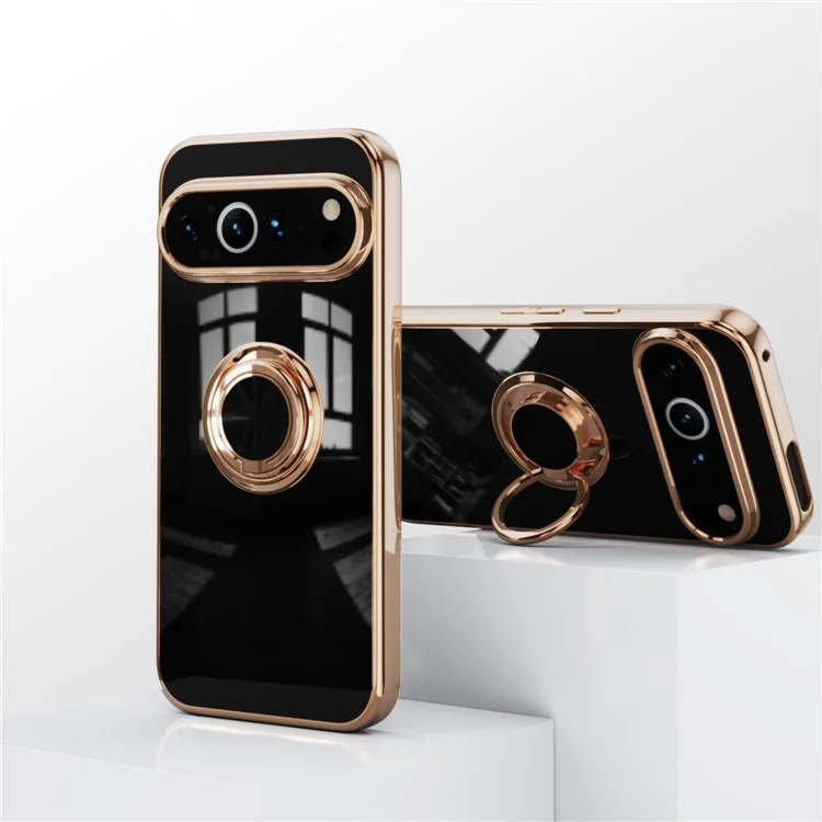Für Google Pixel 9 / 9 Pro Hülle mit Astronauten-Ring-Ständer 6D Elektroplatting TPU Handyhülle - Schwarz