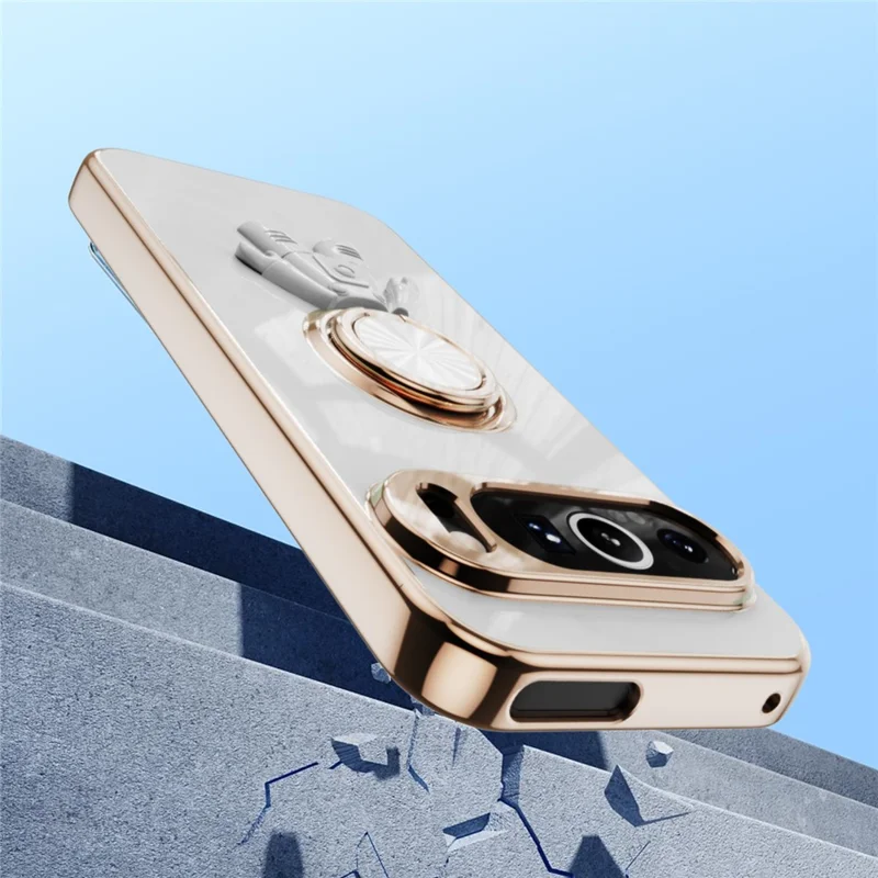 For Google Pixel 9 Pro XL Case with Astronaut Ring Kickstand 6D Electroplating TPU Phone Cover - White