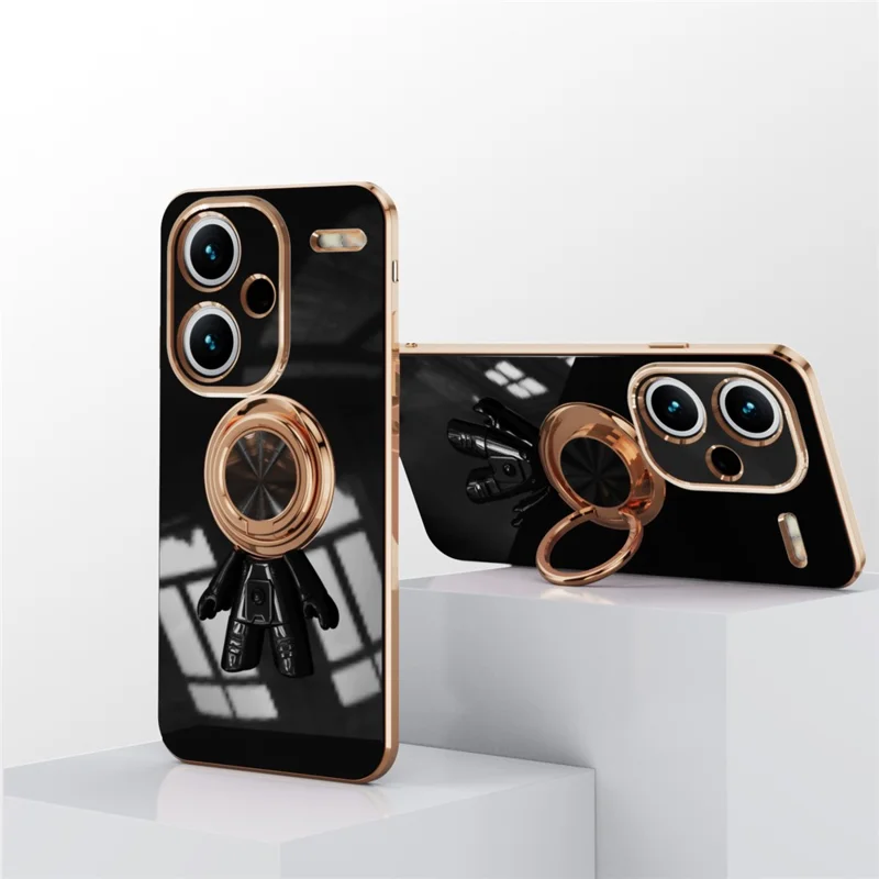 Capa para Xiaomi Redmi Note 13 Pro+ 5G com Suporte de Anel de Astronauta, Capa de Telefone TPU Eletroplástica 6D - Preto