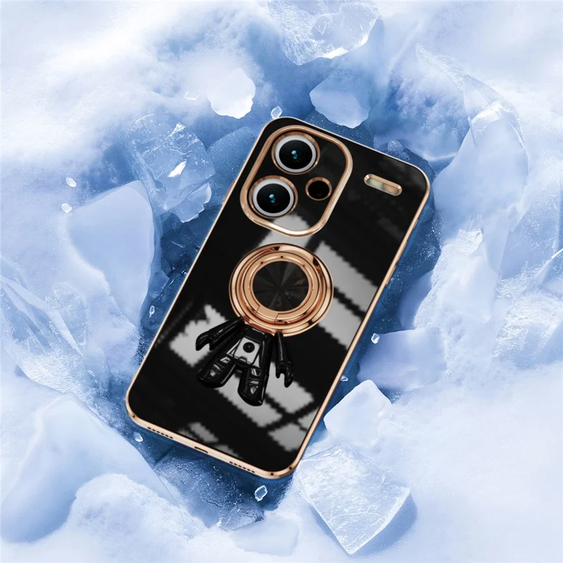 Capa para Xiaomi Redmi Note 13 Pro+ 5G com Suporte de Anel de Astronauta, Capa de Telefone TPU Eletroplástica 6D - Preto