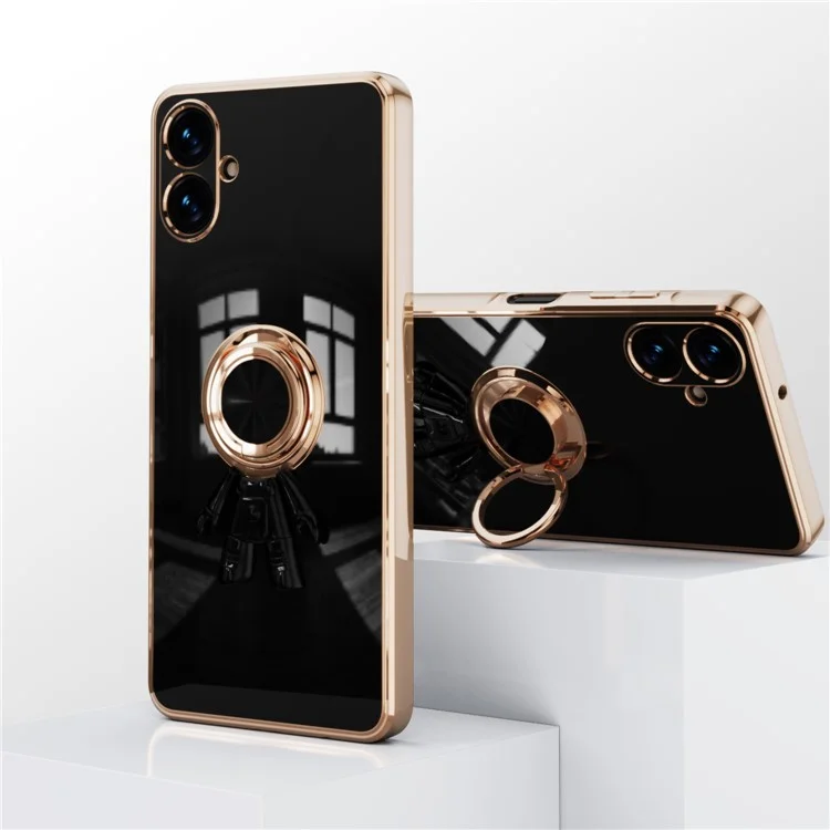 Für Samsung Galaxy A06 4G Hülle mit Astronauten-Ring-Ständer 6D Elektrolytisch beschichtete TPU Handyhülle - Schwarz