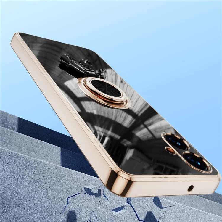 Für Samsung Galaxy A06 4G Hülle mit Astronauten-Ring-Ständer 6D Elektrolytisch beschichtete TPU Handyhülle - Schwarz