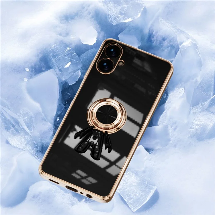 Für Samsung Galaxy A06 4G Hülle mit Astronauten-Ring-Ständer 6D Elektrolytisch beschichtete TPU Handyhülle - Schwarz