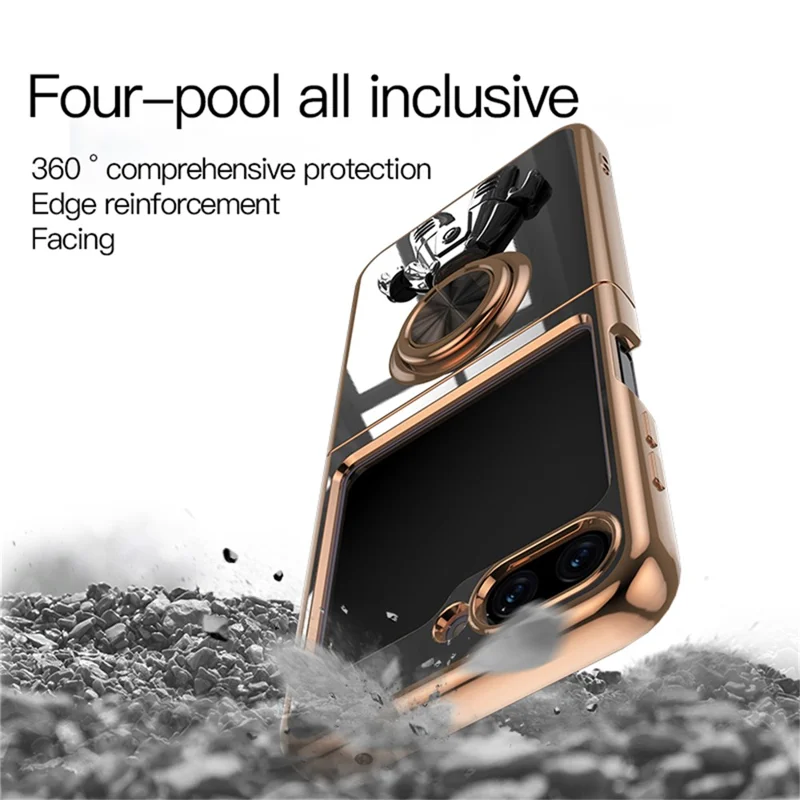 For Samsung Galaxy Z Flip5 5G Case with Astronaut Ring Kickstand 6D Electroplating TPU Phone Cover - Purple