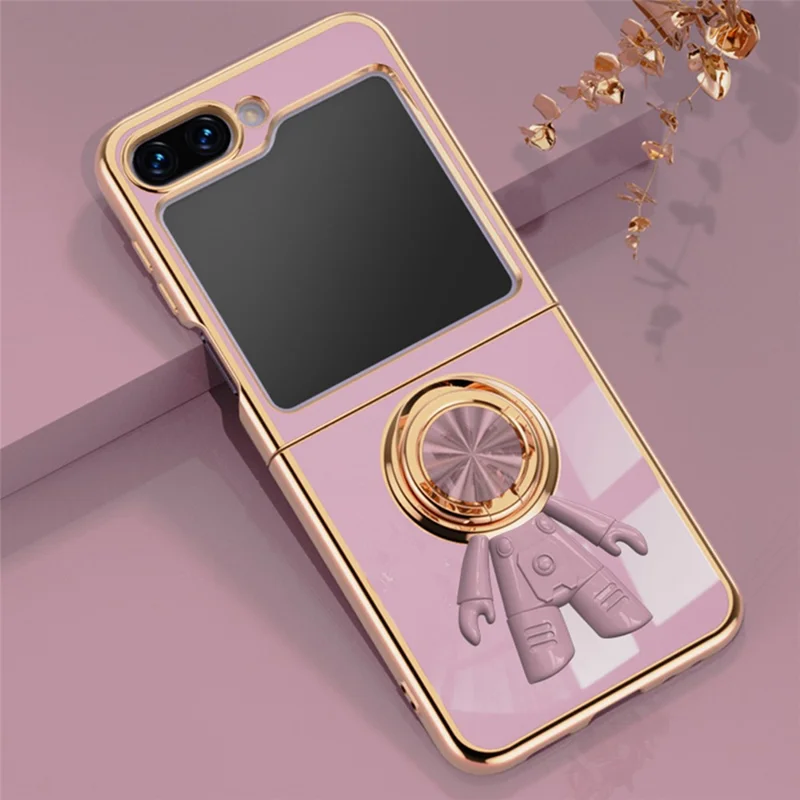 For Samsung Galaxy Z Flip5 5G Case with Astronaut Ring Kickstand 6D Electroplating TPU Phone Cover - Purple