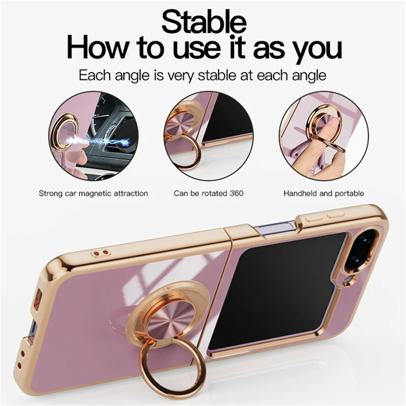 For Samsung Galaxy Z Flip5 5G Case with Astronaut Ring Kickstand 6D Electroplating TPU Phone Cover - Purple