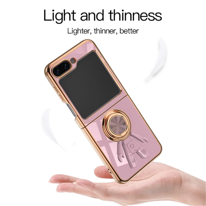 For Samsung Galaxy Z Flip5 5G Case with Astronaut Ring Kickstand 6D Electroplating TPU Phone Cover - Purple