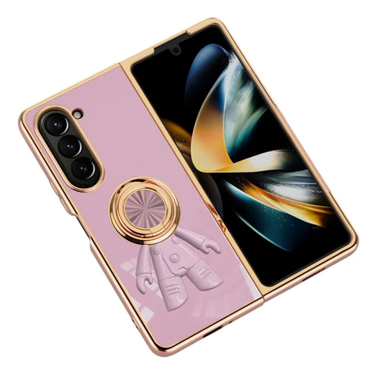 For Samsung Galaxy Z Fold5 5G Case with Astronaut Ring Kickstand 6D Electroplating TPU Phone Cover - Purple