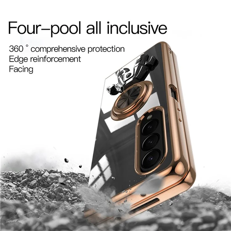 For Samsung Galaxy Z Fold5 5G Case with Astronaut Ring Kickstand 6D Electroplating TPU Phone Cover - Purple