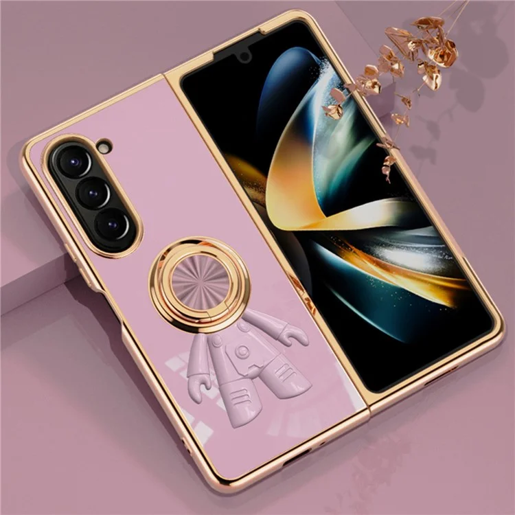 For Samsung Galaxy Z Fold5 5G Case with Astronaut Ring Kickstand 6D Electroplating TPU Phone Cover - Purple