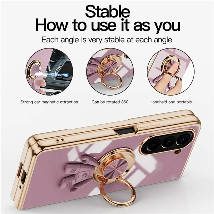 For Samsung Galaxy Z Fold5 5G Case with Astronaut Ring Kickstand 6D Electroplating TPU Phone Cover - Purple