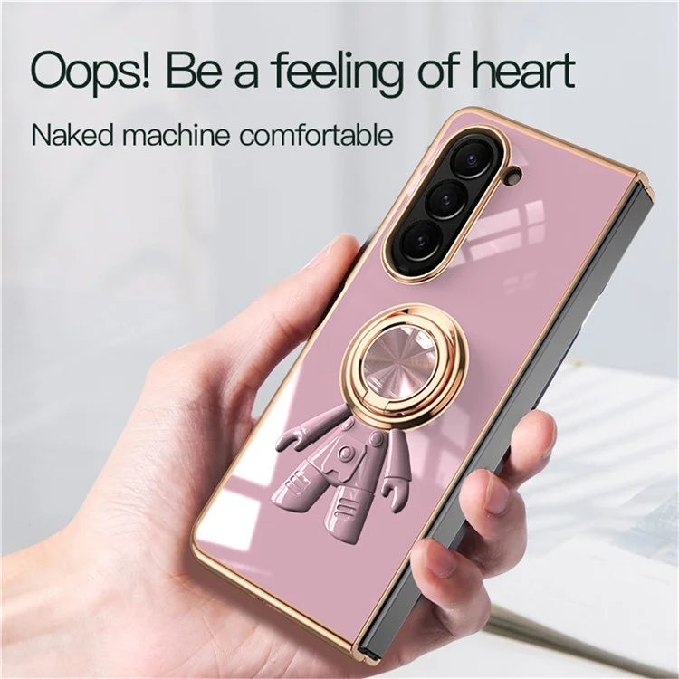 For Samsung Galaxy Z Fold5 5G Case with Astronaut Ring Kickstand 6D Electroplating TPU Phone Cover - Purple