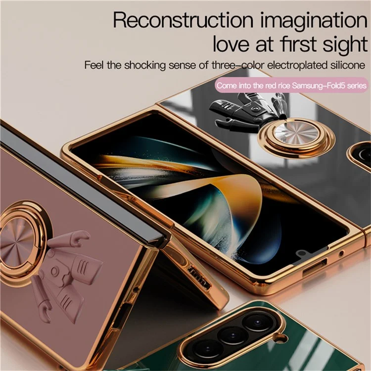 For Samsung Galaxy Z Fold5 5G Case with Astronaut Ring Kickstand 6D Electroplating TPU Phone Cover - Purple