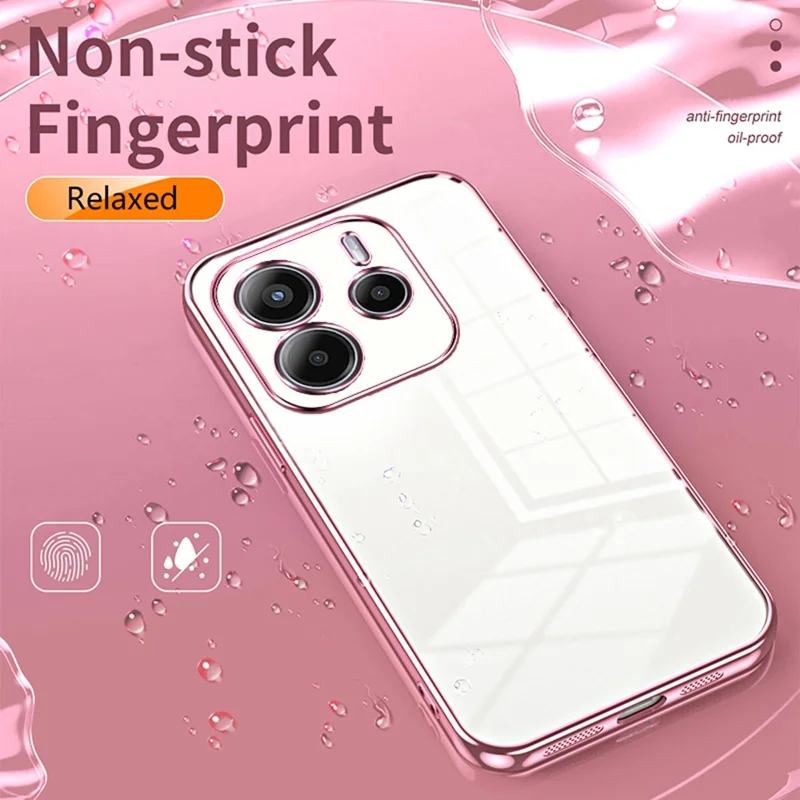 För Xiaomi Redmi Note 14 4G (163,25 mm) skal Elektropläterad ram Mjukt TPU-telefonskal - Rosa