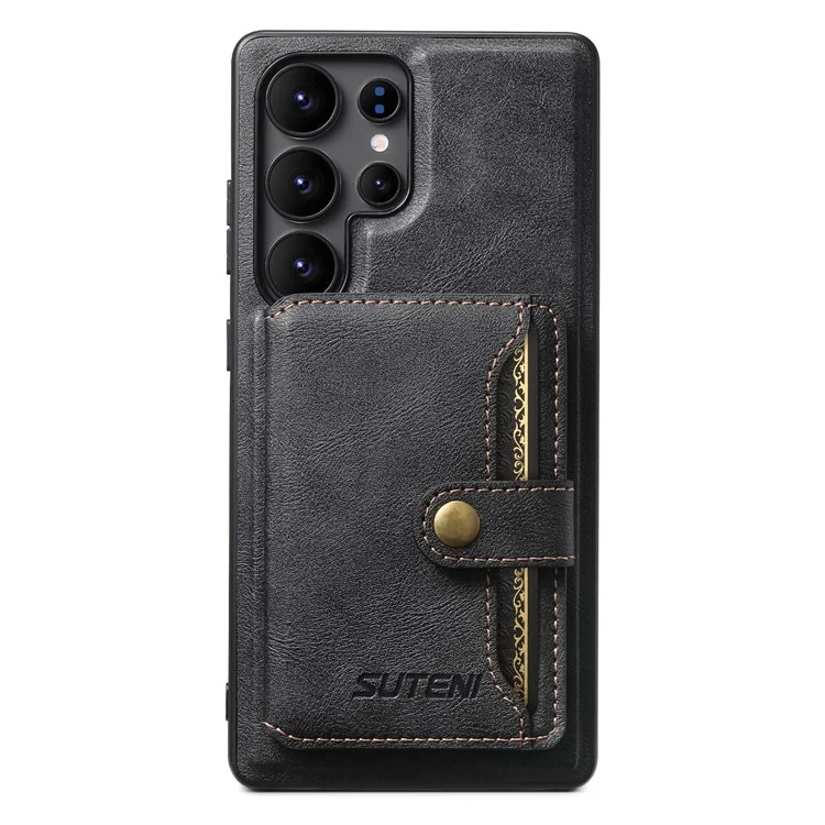 SUTENI M4 Funda Magnética de Cuero Auténtico para Samsung Galaxy S22 Ultra con Tarjetero Extraíble - Negro