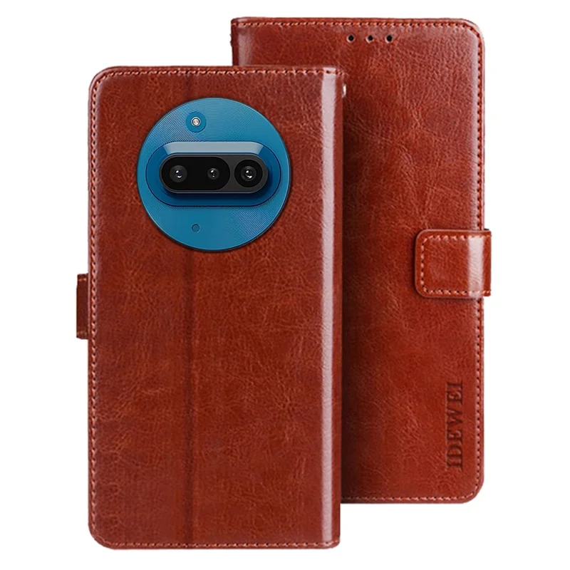 IDEWEI For Nothing Phone (3a) Stand Case Crazy Horse Texture Leather Phone Cover - Brown