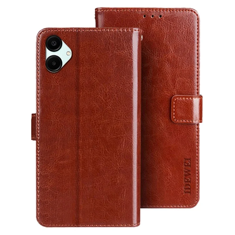 IDEWEI Para Samsung Galaxy A06 5G Caso de Suporte Textura de Cavalo Louco Capa de Telefone de Couro - Marrom