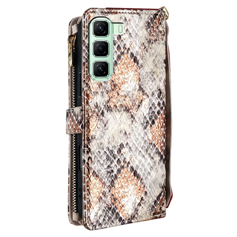 For Infinix Hot 50 4G Case Snake Skin Texture PU Leather Phone Wallet Cover with Shoulder Strap - White