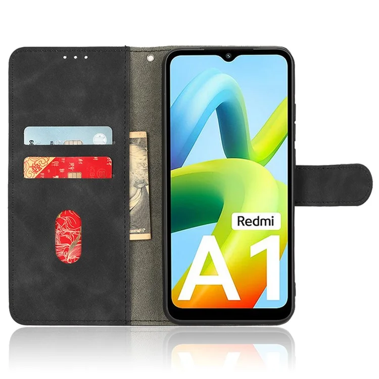 Для Xiaomi Redmi A1 4G / A2 4G Чехол для мобильного телефона из искусственной кожи с кожным покрытием - Шокозащитный кошелек со стойкой - Черный