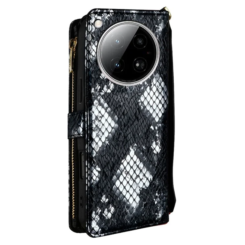 For Infinix Zero 40 4G Case Snake Skin Texture PU Leather Phone Wallet Cover with Shoulder Strap - Black