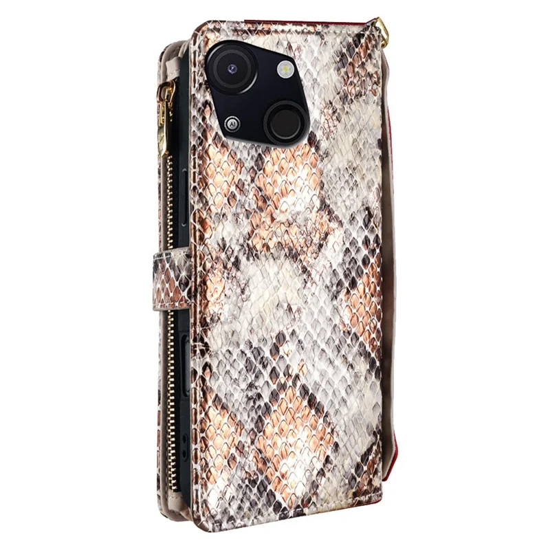 For itel A50C Case Snake Skin Texture PU Leather Phone Wallet Cover with Shoulder Strap - White