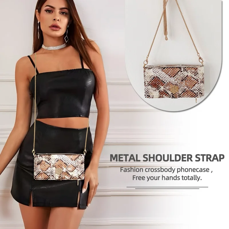 For itel A50C Case Snake Skin Texture PU Leather Phone Wallet Cover with Shoulder Strap - White