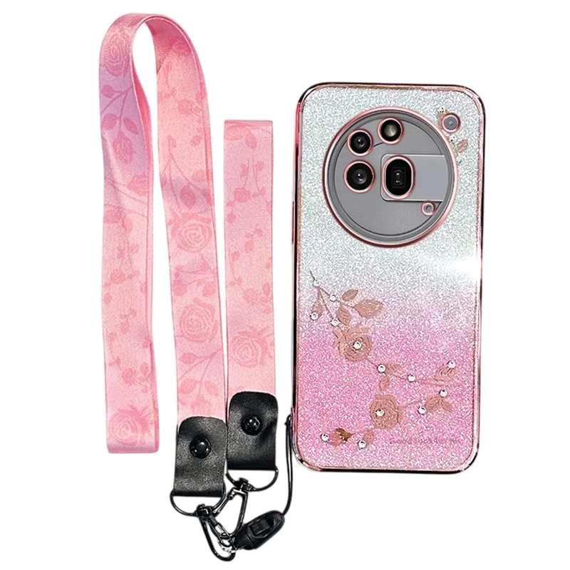 KADEM For Nothing Phone (3a) Pro Case Flower Pattern TPU Gradient Phone Cover with Lanyards - Rose Gold