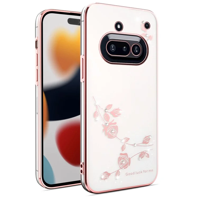 KADEM Hülle für Nothing Phone (3a) Blume Strass Dekor TPU Handyhülle - Roségold