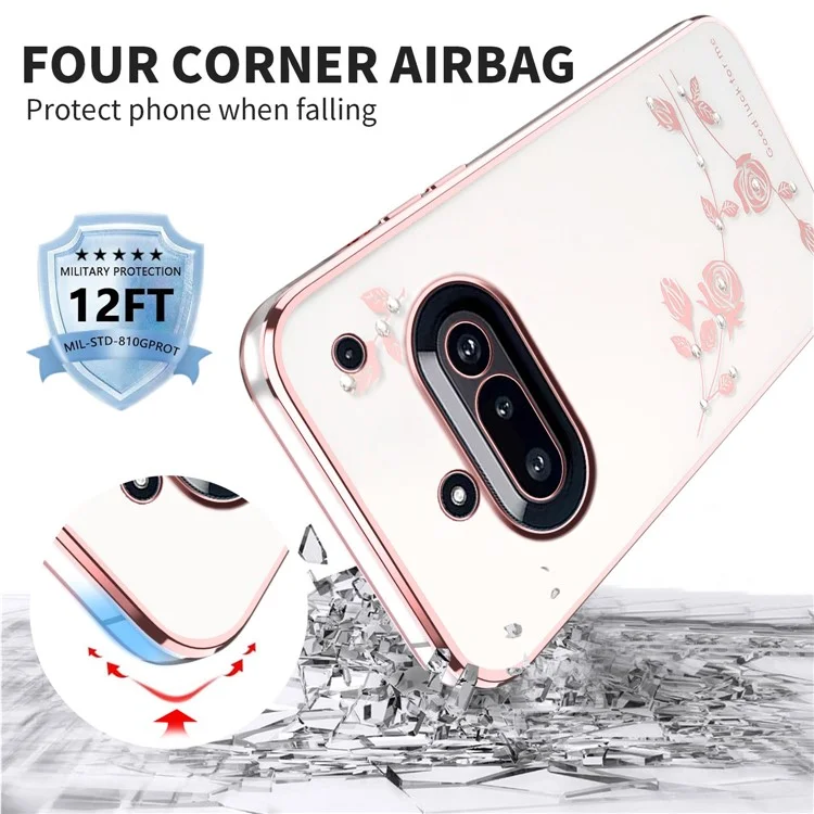 KADEM Hülle für Nothing Phone (3a) Blume Strass Dekor TPU Handyhülle - Roségold