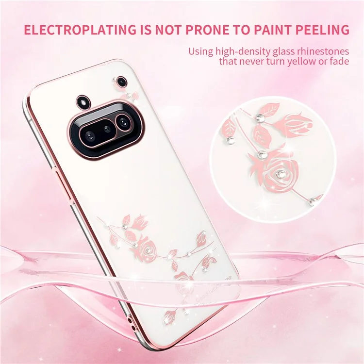 KADEM Hülle für Nothing Phone (3a) Blume Strass Dekor TPU Handyhülle - Roségold