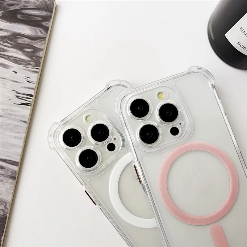 SHANWO For iPhone 15 Pro Max Magnetic Case Anti Drop Soft TPU Clear Phone Back Cover - White