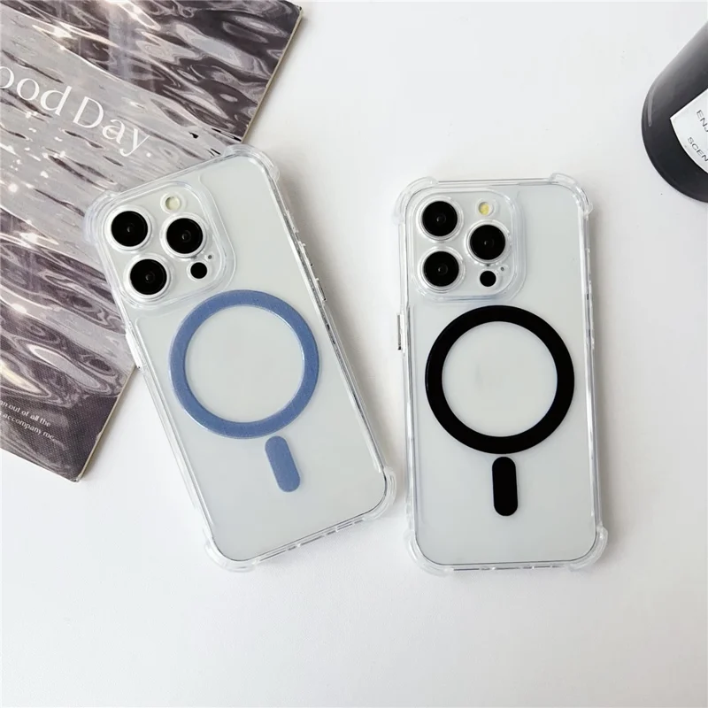 SHANWO For iPhone 14 Pro Magnetic Case Anti Drop Soft TPU Clear Phone Back Cover - White