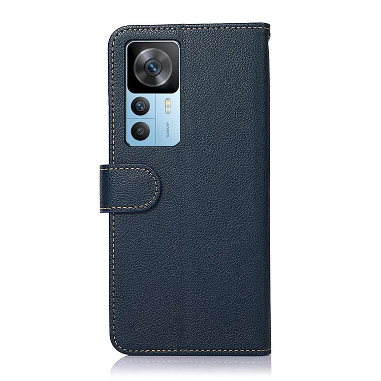 KHAZNEH For Xiaomi 12T 5G / 12T Pro 5G / Redmi K50 Ultra 5G RFID Blocking Litchi Texture PU Leather Cover Stand Wallet Folio Flip Phone Case - Blue