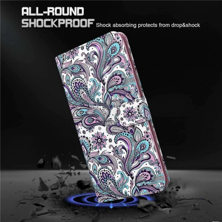 For Samsung Galaxy A13 4G / 5G 3D Pattern Printing Wallet Phone Case PU Leather Stand Magnetic Closure Cover with Strap - Purple Impatiens
