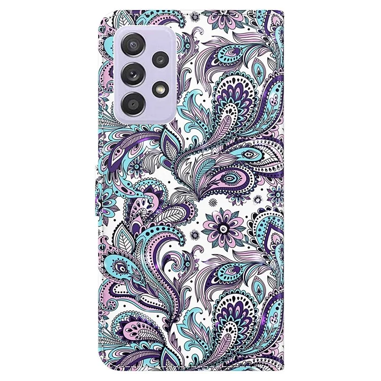For Samsung Galaxy A13 4G / 5G 3D Pattern Printing Wallet Phone Case PU Leather Stand Magnetic Closure Cover with Strap - Purple Impatiens