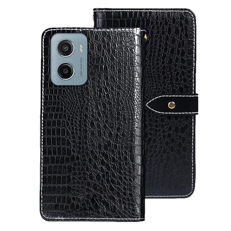 IDEWEI Pour Motorola Moto E15 4G Étui en Cuir PU Texture Crocodile Rabattable - Noir
