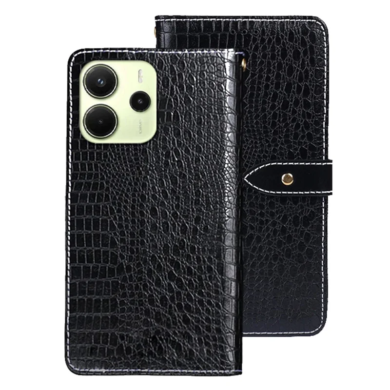 IDEWEI For Xiaomi Redmi Note 14 4G (164.84mm) Case Crocodile Texture PU Leather Flip Phone Cover - Black