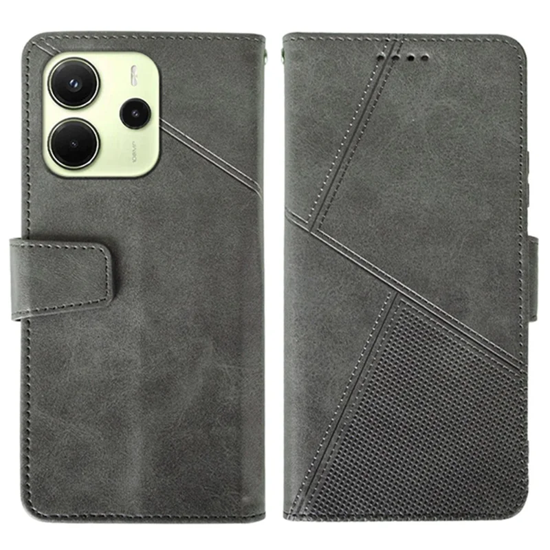 IDEWEI Für Xiaomi Redmi Note 14 4G (164,84 mm) Hülle Leder Geldbörse Handyhülle Ständer Kalbsledertextur - Grau