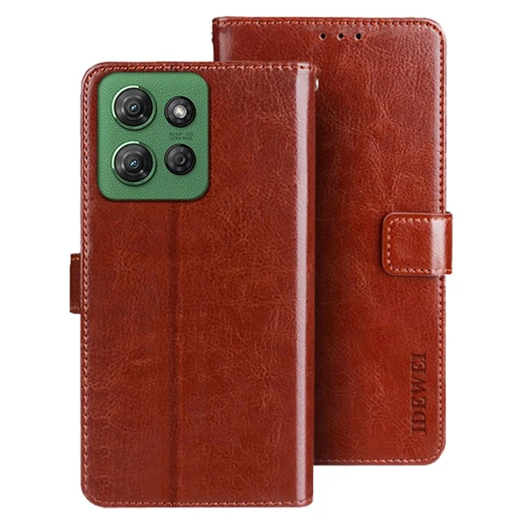 IDEWEI Funda con Soporte para Motorola Moto G Power (2025) - Cuero Textura Caballo Loco - Marrón