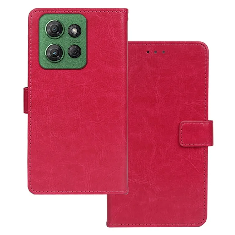 IDEWEI For Motorola Moto G Power (2025) Case Wallet Leather Phone Cover Crazy Horse Texture - Rose
