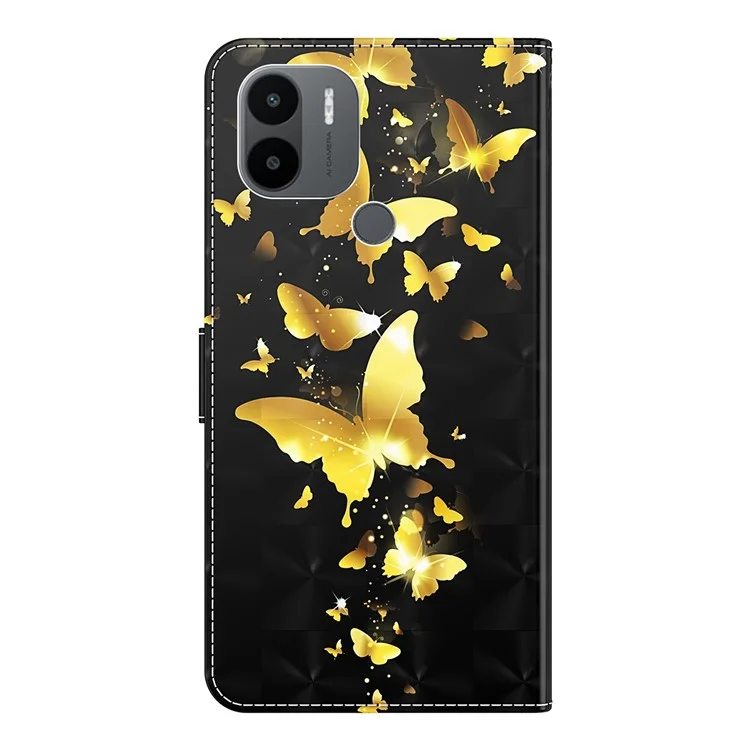 Pour Xiaomi Redmi A1 4G / A2 4G Étui de téléphone portefeuille avec motif 3D Impression Pu Cuir Sangle de poignet Sac à main Fonction de support Fermeture magnétique à rabat - Papillons dorés