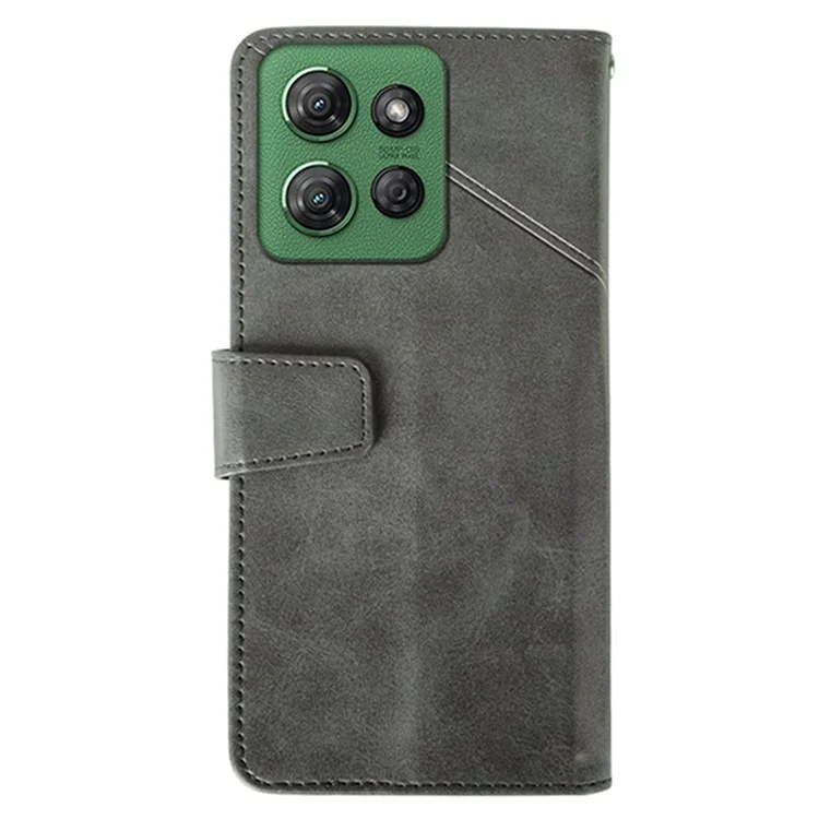 IDEWEI Para Motorola Moto G Power (2025) Funda Tipo Cartera de Cuero con Soporte - Textura de Ternero en Gris