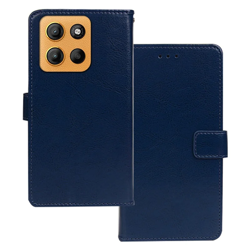 Capa de Carteira IDEWEI para Motorola Moto G15 4G em Couro com Textura de Cavalo Selvagem - Azul